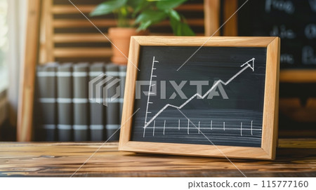 A graph on a blackboard showing an upward trend 115777160