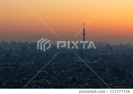 Sunset in Tokyo: Looking towards Tokyo from Chiba Prefecture 115777336