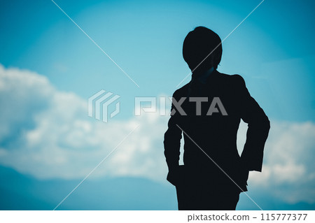 Silhouette businessman, anonymous, mysterious, unidentified, underworld figure 115777377