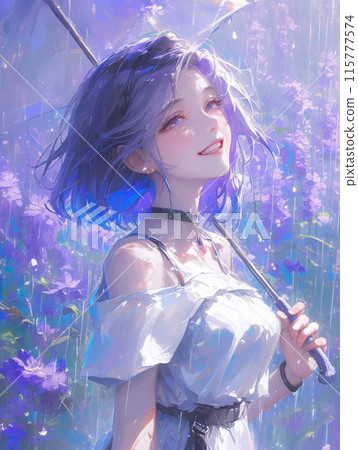 Smiling girl with hydrangea 115777574