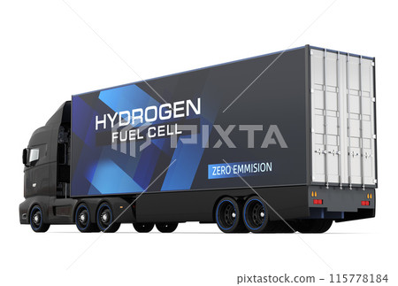 Image of a silver FCV truck on a white background. Fuel cell electric truck concept. 115778184