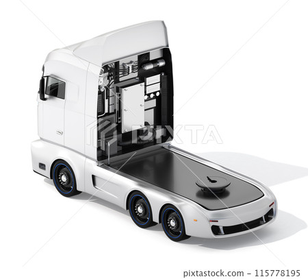 Image of a silver FCV truck on a white background. Fuel cell electric truck concept. 115778195
