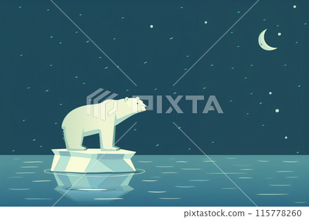 北冰洋的平面設計插圖，北極熊在小浮冰上漂流 115778260