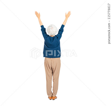 一位正在歡呼的高級女性的後視圖PNG全身照片,透明背景是手工精確剪裁的。 一位正在歡呼的高級女性的後視圖PNG全身照片,透明背景是手工精確剪裁的。 115778817