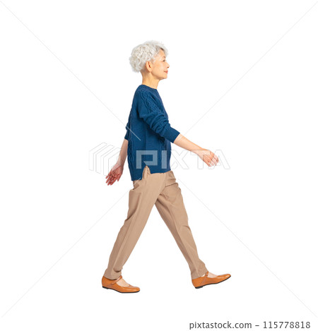 Walking senior woman - Full body photo PNG with transparent background precisely cut by hand Walking senior woman - Full body photo PNG with transparent background precisely cut by hand 115778818