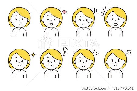 Simple female facial expression set 03_yellow Simple female facial expression set 03_yellow 115779141