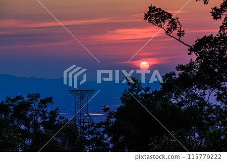 奈良 大阪府堺式生駒天際線 海拔 600m 展望台 夜景 中遠攝變焦 鮮紅的夕陽⑱ 115779222