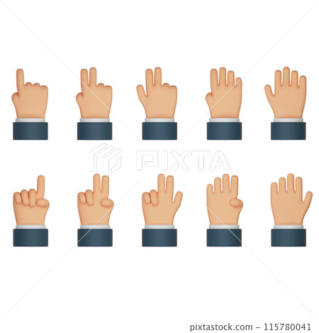 number counting finger hands 3D icon set 115780041