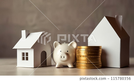 money coins stacks by a model mini house on the table household saving money for buying a house, financial concept ideas for saving money and loan concept, AI Generated money coins stacks by a model mini house on the table household saving money for buying a house, financial concept ideas for saving money and loan concept, AI Generated 115780356