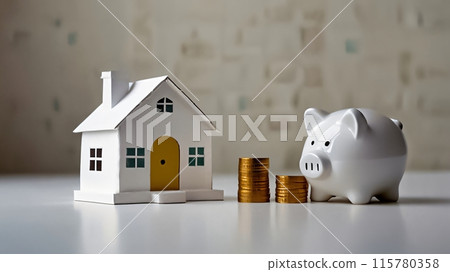 money coins stacks by a model mini house on the table household saving money for buying a house, financial concept ideas for saving money and loan concept, AI Generated money coins stacks by a model mini house on the table household saving money for buying a house, financial concept ideas for saving money and loan concept, AI Generated 115780358