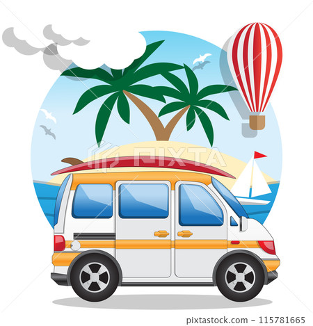 Travel by car. Isolated on white background. Vector illustration. 115781665