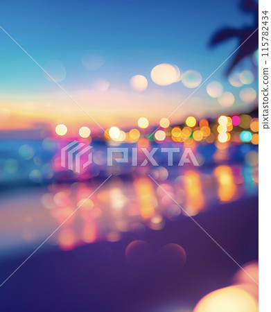 美麗的熱帶海灘夜景和光AI影像的散景 115782434