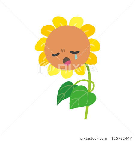 Cute sunflower character crying face 115782447