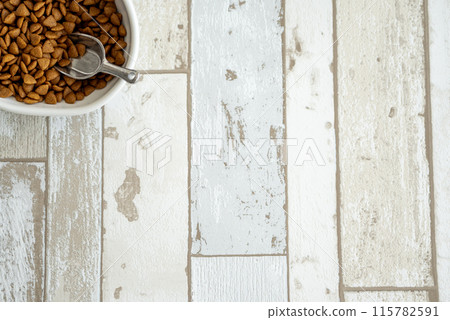 Dog food in a bowl photographed from above Dog food in a bowl photographed from above 115782591