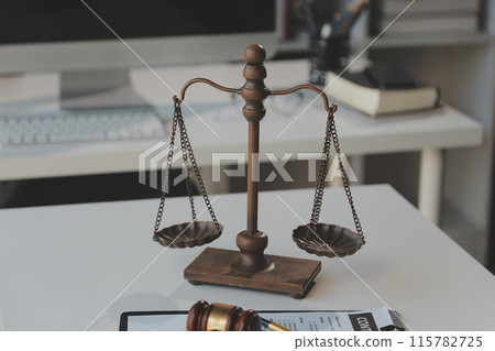 Law theme, gavel or mallet of the judge, lawyer enforcement officers, evidence-based cases taken into account in the court abount business, legislation. 115782725