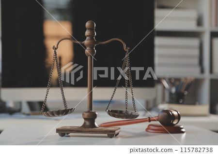 Law theme, gavel or mallet of the judge, lawyer enforcement officers, evidence-based cases taken into account in the court abount business, legislation. 115782738