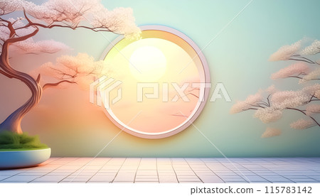 CG background illustration: A Japanese-style room with the sun shining through the window 115783142