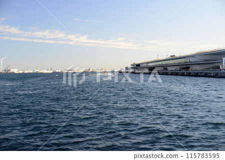 View of Yokohama Osanbashi Pier from Zo-no-hana breakwater -1 View of Yokohama Osanbashi Pier from Zo-no-hana breakwater -1 115783595