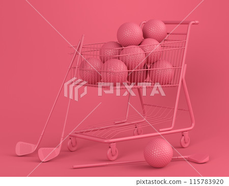 Set of ball like basketball, football and golf in shopping cart on monochrome Set of ball like basketball, football and golf in shopping cart on monochrome 115783920