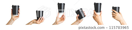Woman hand holding coffee paper drinking cup 115783965