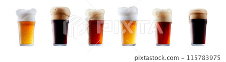 Set of beer cocktails with foam isolated on white background 115783975