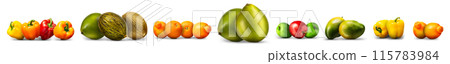 Group of fruits isolated on white background like mango. apple and orange Group of fruits isolated on white background like mango. apple and orange 115783984