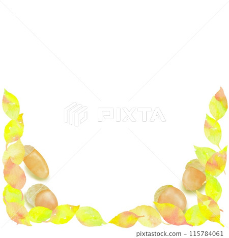 由落葉和橡子製成的秋天般的框架。使用水彩插圖。 115784061