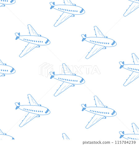Seamless Pattern Passenger plane in flight. Vector illustration of an airplane doodle sketch Seamless Pattern Passenger plane in flight. Vector illustration of an airplane doodle sketch 115784239