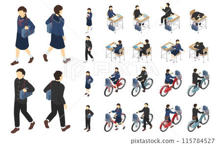 Isometric illustration: Junior high school student set 115784527