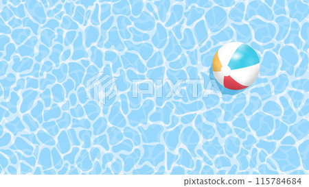 Summer holidays banner. Swimming pool top view.Beach ball in the empty clear pool. 115784684