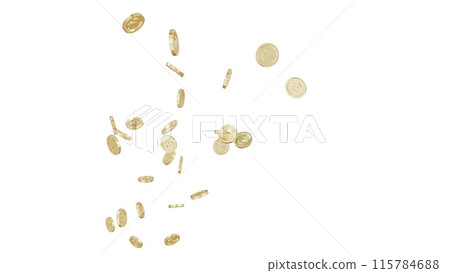 Jackpot or win concept. Fountain of coins on isolated background. 115784688