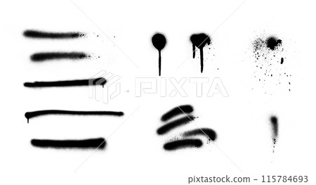 Graffiti style splashes and splatters. Set of Spray splashes, drips, lines. Graffiti style splashes and splatters. Set of Spray splashes, drips, lines. 115784693
