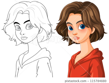 Young Woman in Red Hoodie 115784880