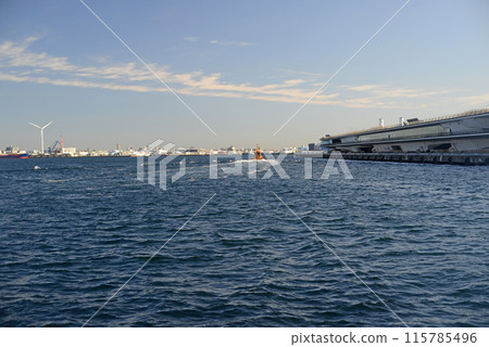 View of Yokohama Osanbashi Pier from Zo-no-hana breakwater -2 View of Yokohama Osanbashi Pier from Zo-no-hana breakwater -2 115785496