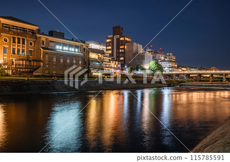 Night view of the Kamo River in Kyoto, downstream of the Sanjo Ohashi Bridge Night view of the Kamo River in Kyoto, downstream of the Sanjo Ohashi Bridge 115785591