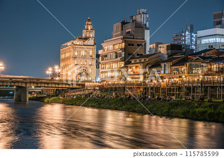 Night view of the Kamo River in Kyoto, upstream side of Shijo Ohashi Bridge Night view of the Kamo River in Kyoto, upstream side of Shijo Ohashi Bridge 115785599