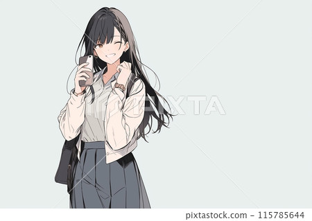 Smartphone female student "AI generated image" 115785644