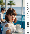 海邊咖啡館裡的年輕女子 115785660