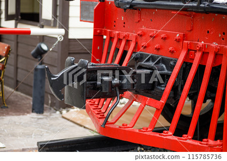 Railway coupling, Train connector front hooks coupler is a mechanism for connecting train wagons together Railway coupling, Train connector front hooks coupler is a mechanism for connecting train wagons together 115785736
