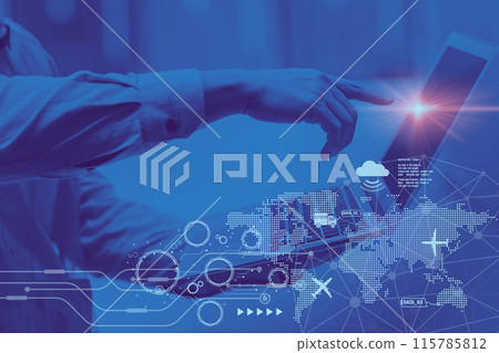 Digital Technology Global Management in Logistic Industry Concept. Shipping Import Export Cargo Tracking Connectivity Background. Digital Technology Global Management in Logistic Industry Concept. Shipping Import Export Cargo Tracking Connectivity Background. 115785812