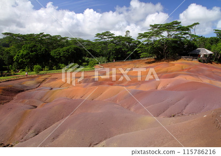 The seven-coloured earth of Chamarel village in Black River prefecture in the west of Mauritius, an island nation also known as the Lady of the Indian Ocean The seven-coloured earth of Chamarel village in Black River prefecture in the west of Mauritius, an island nation also known as the Lady of the Indian Ocean 115786216