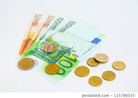 Euro coins and banknotes Euro coins and banknotes 115786533