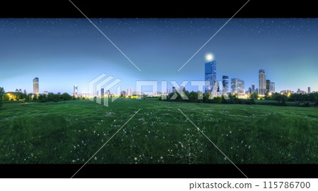 透過草坪看到的城市景觀 115786700