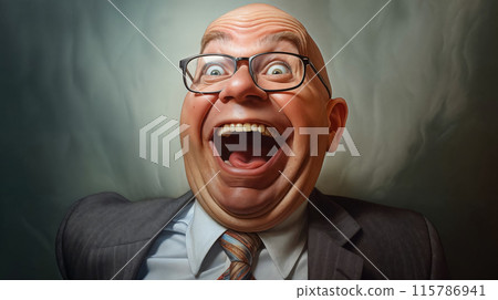 Ecstatic man in a suit laughing. 115786941