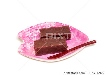 Japanese fresh sweets, stick azuki beans and yokan [white background, cutout] 115786972
