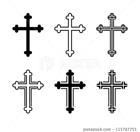 Catholic cross set, silhouette of religious Christian symbol, icon shape collection 115787755