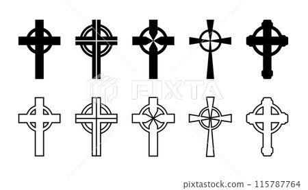 Celtic cross set, silhouette of religious Christian symbol, icon shape collection Celtic cross set, silhouette of religious Christian symbol, icon shape collection 115787764