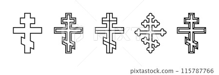 Orthodox cross set, silhouette of religious Christian symbol, icon shape collection 115787766
