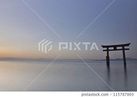 Shirahige Shrine: Large Torii Gate in the Lake in the Early Morning: Horizontal Composition 33 115787803