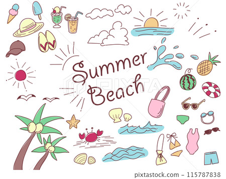 夏日海灘插畫集（彩色） 115787838